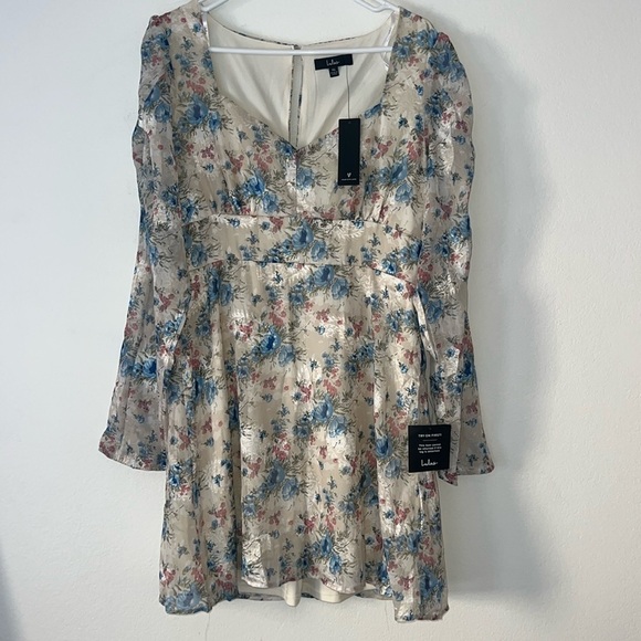 Lulu’s Lovely Type Ivory Floral Print Puff Sleeves A-Line Mini Dress Size XL - Picture 3 of 12